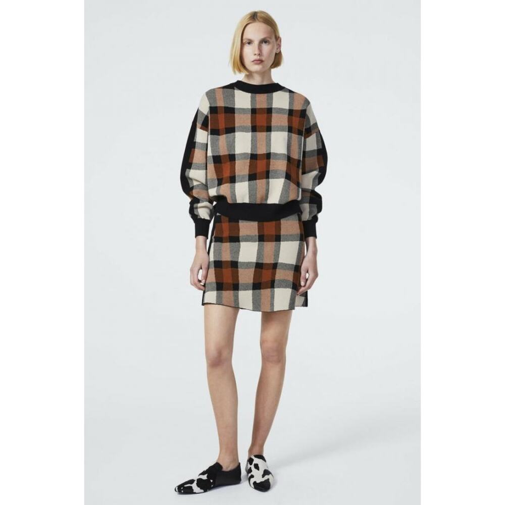 Rodebjer Reilly Knit Check Sweatshirt Top and Tendai Skirt Size Small EUC Plaid